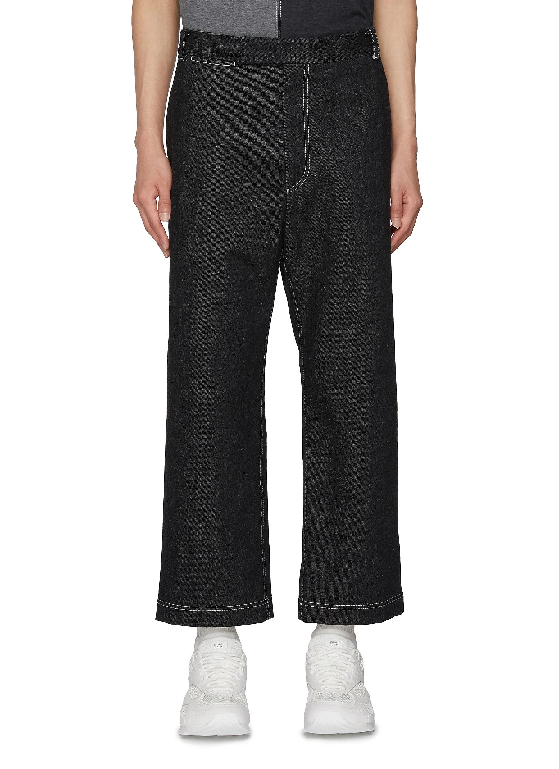 -----------THOM BROWNE   ---- ------------ ----Cropped Dark Wash Cotton Wide Leg Jeans --