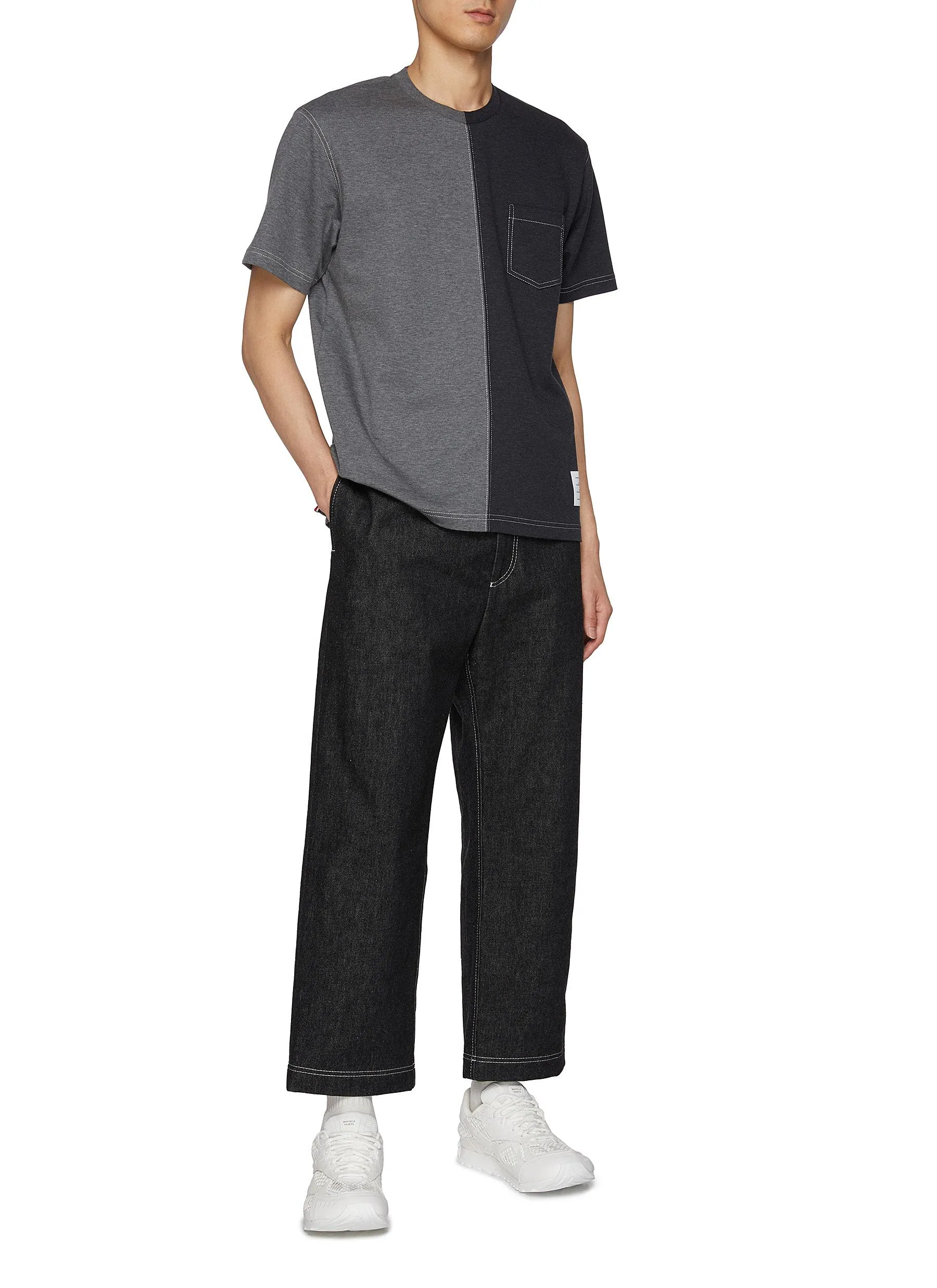 -----------THOM BROWNE   ---- ------------ ----Cropped Dark Wash Cotton Wide Leg Jeans --