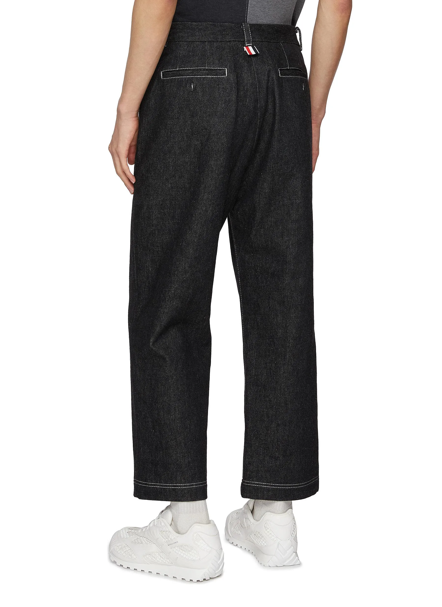 -----------THOM BROWNE   ---- ------------ ----Cropped Dark Wash Cotton Wide Leg Jeans --