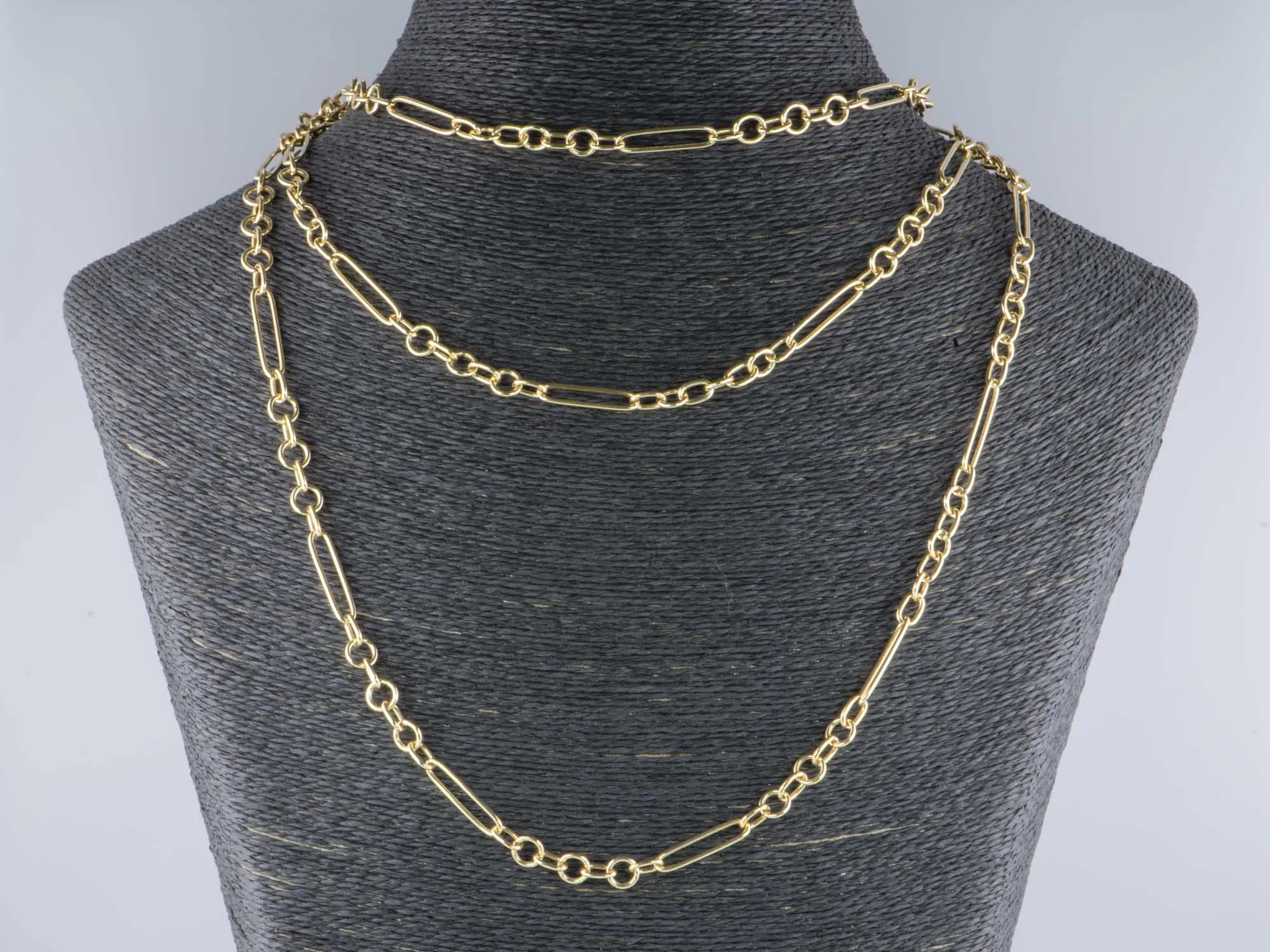 14K Gold Mixed Link Chain Necklace 18 Trombone Links R4503