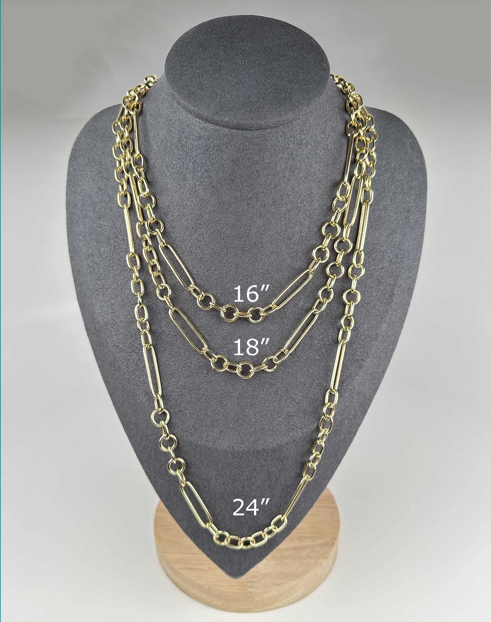 14K Gold Mixed Link Chain Necklace 18 Trombone Links R4503