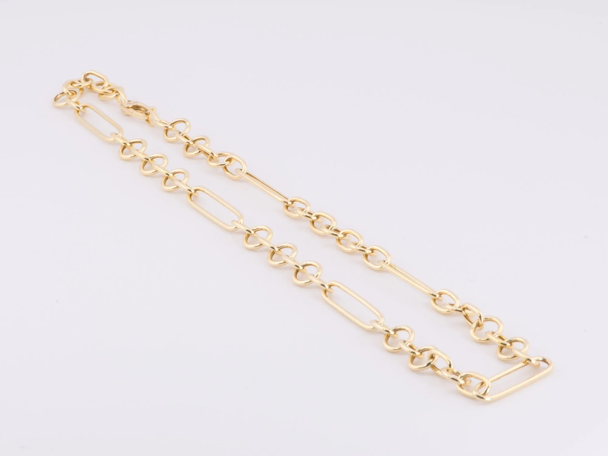 14K Gold Mixed Link Chain Necklace 18 Trombone Links R4503