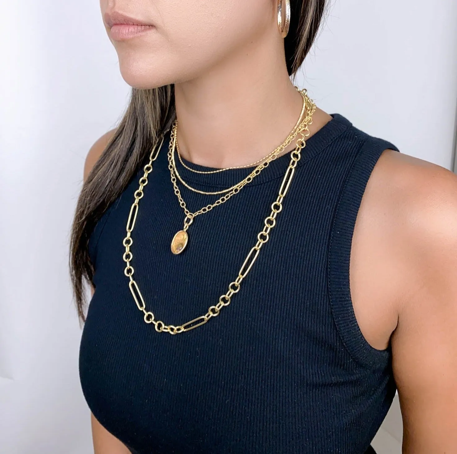 14K Gold Mixed Link Chain Necklace 18 Trombone Links R4503