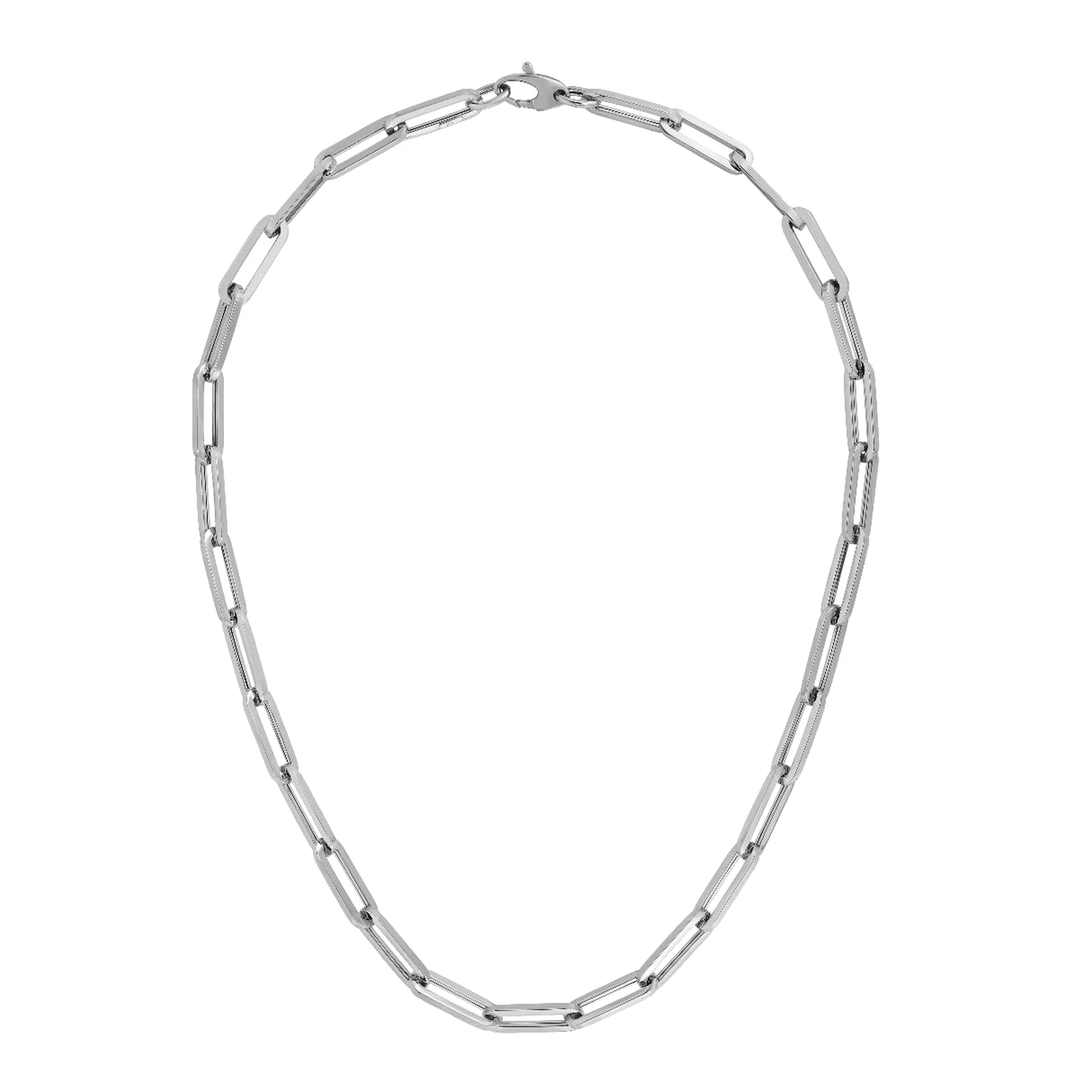 14k White Gold Paperclip Chain Necklace, 6mm