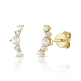 14K Yellow Gold 0.09 Carat Diamond Cultured Pearl Stud Earrings