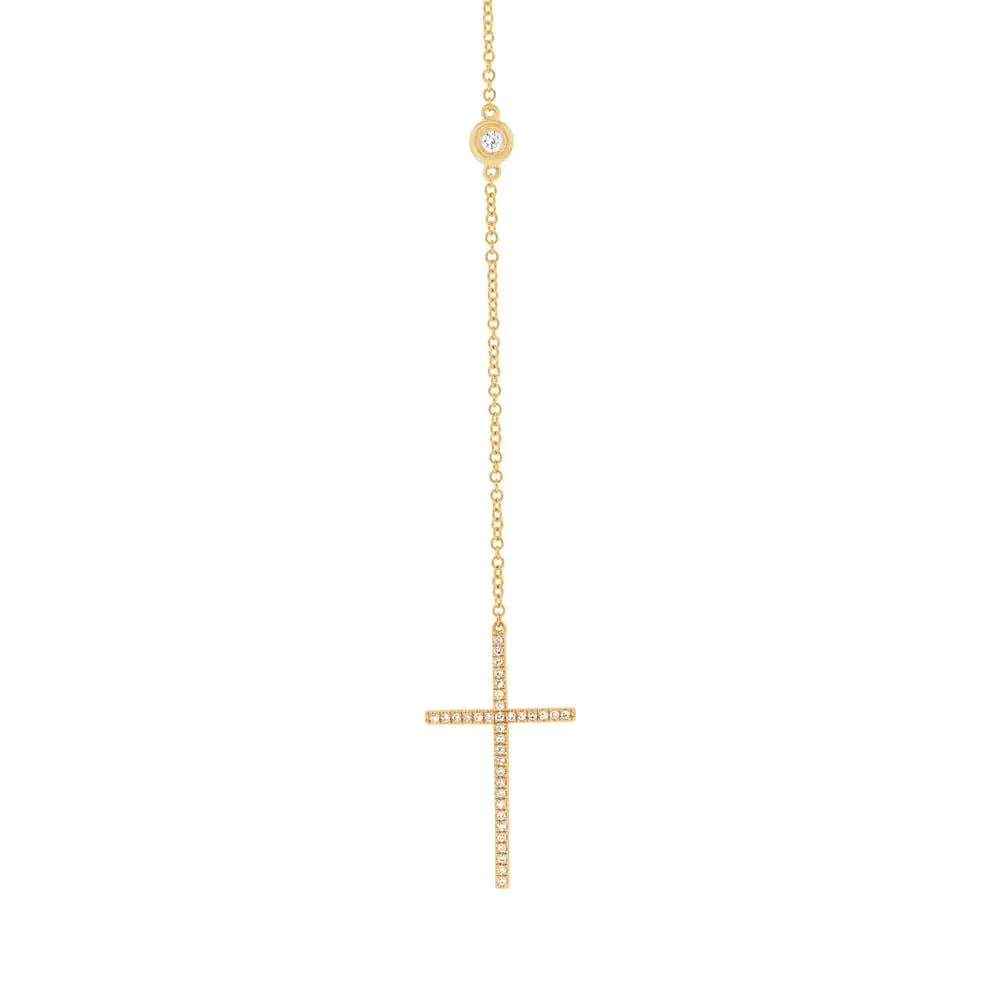 14K Yellow Gold 0.49 Carat Total Weight Diamonds By The Yard Cross Lariat Necklace