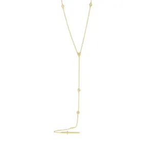 14K Yellow Gold 0.49 Carat Total Weight Diamonds By The Yard Cross Lariat Necklace