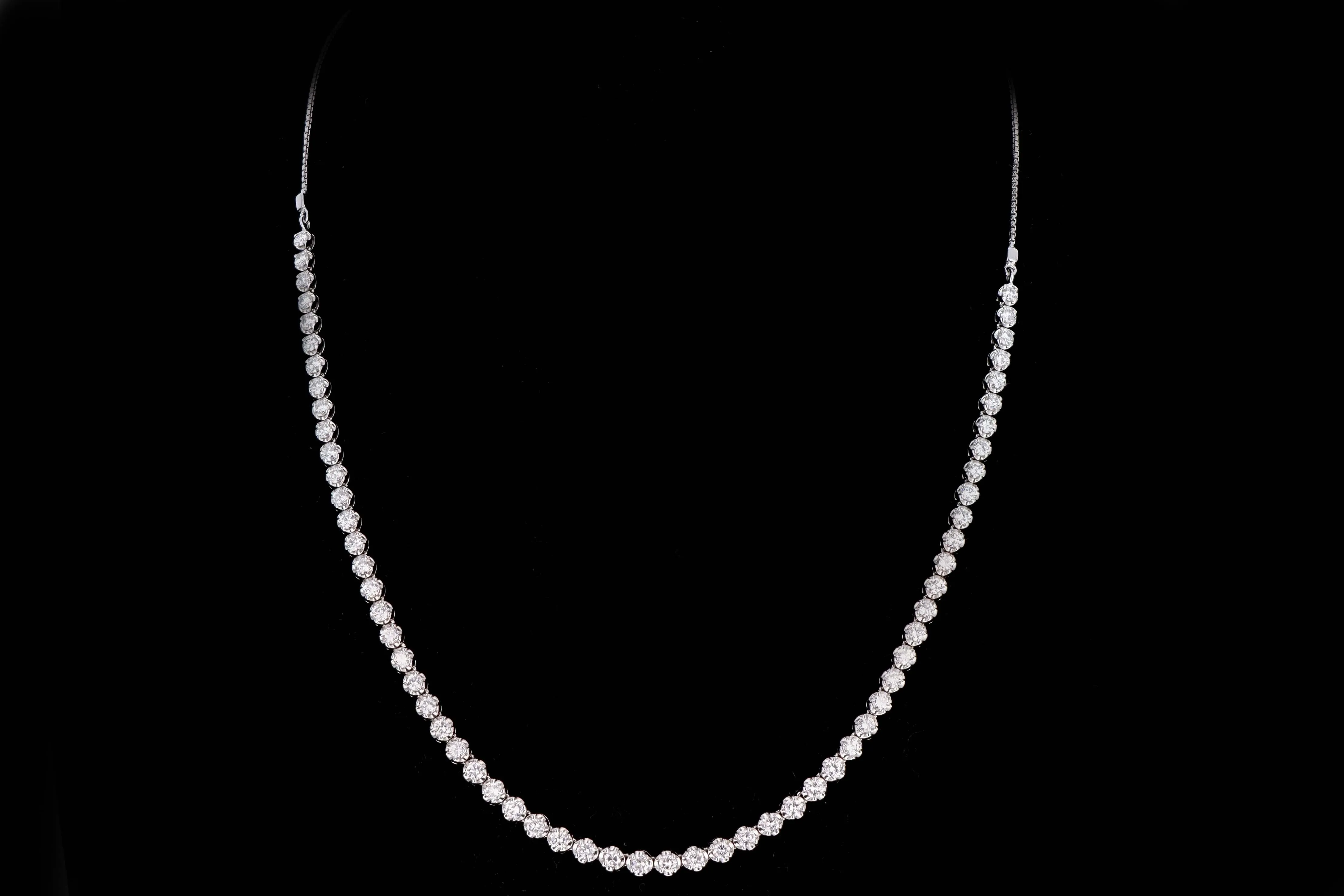 6.95 Carat Total Weight Round Diamond Adjustable Bolo Tennis Necklace in 14K White Gold