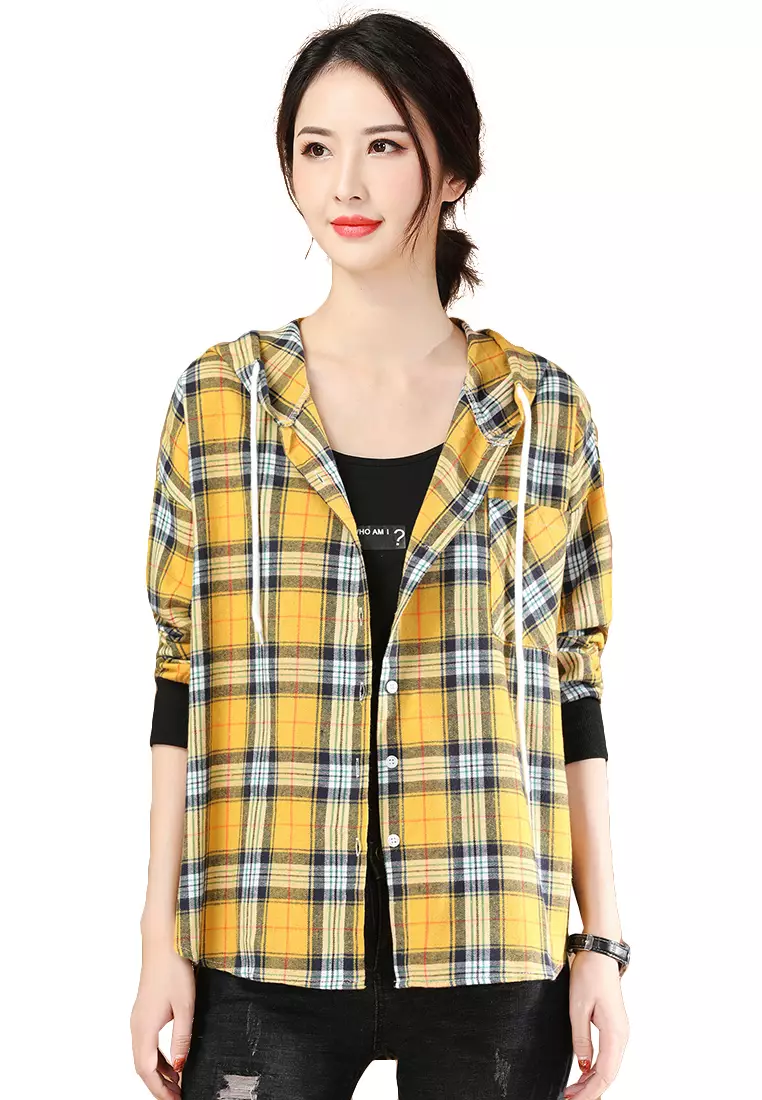 A-IN GIRLS Fashion Loose Check Shirt Jacket