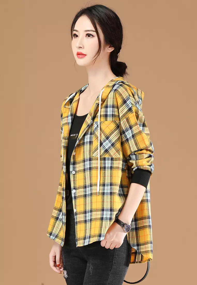 A-IN GIRLS Fashion Loose Check Shirt Jacket