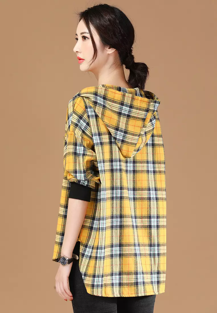 A-IN GIRLS Fashion Loose Check Shirt Jacket