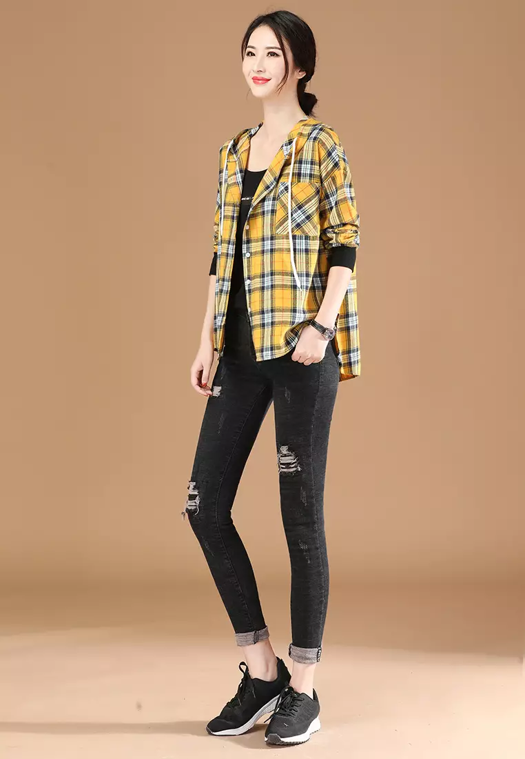 A-IN GIRLS Fashion Loose Check Shirt Jacket