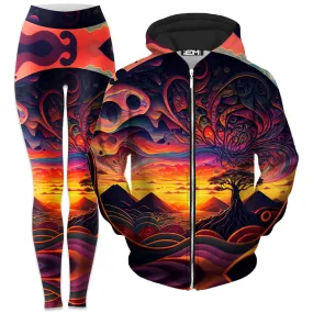 Acid Sunset Zip-Up Hoodie and Leggings Combo