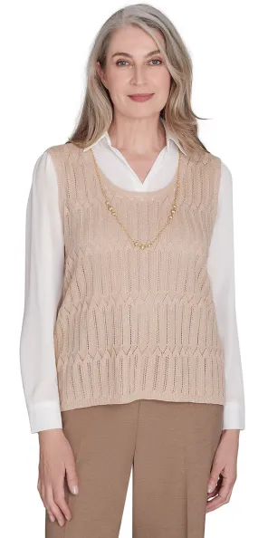 ALFRED DUNNER SWEATER *PETITE* CASHEW VEST POINTELLE