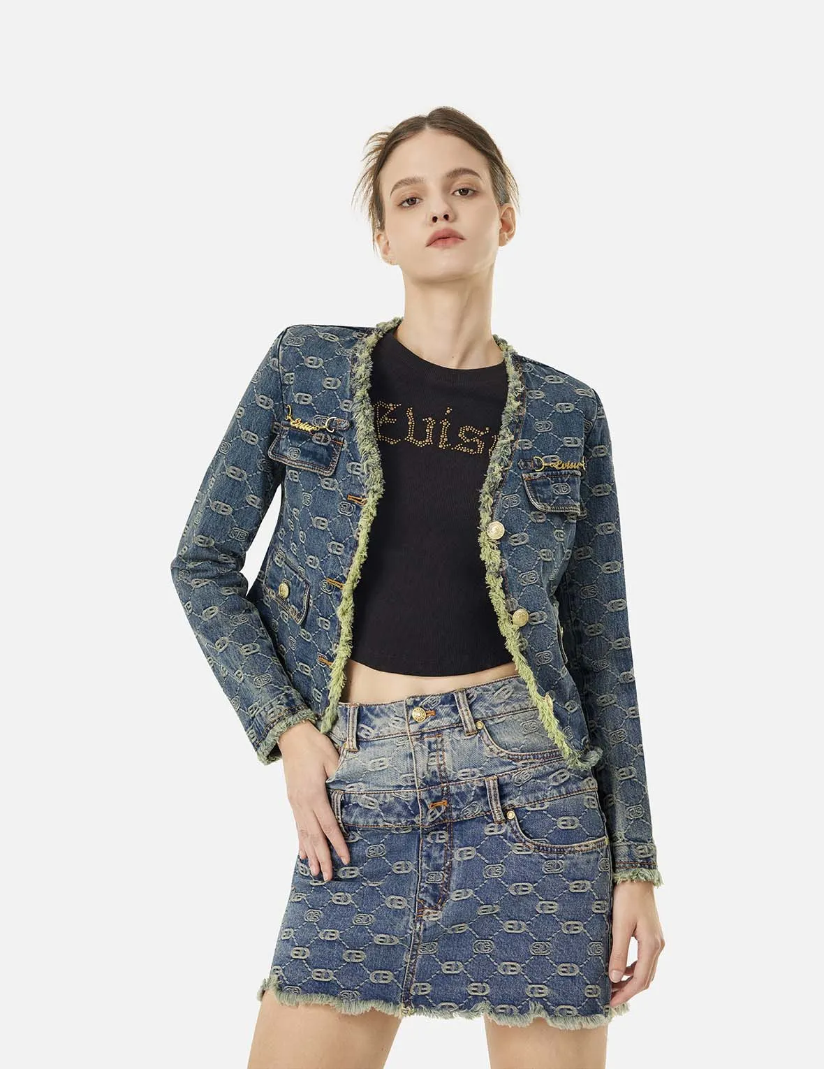 Allover Logo Jacquard Fashion Fit Denim Jacket