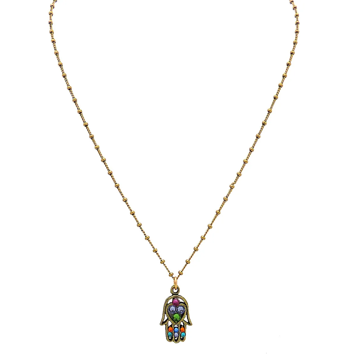 Anne Koplik Multicolor Hamsa Hand Pendant Necklace NKG114MUL