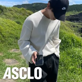 ASCLO  |Crew Neck Unisex Street Style Long Sleeves Cotton Oversized