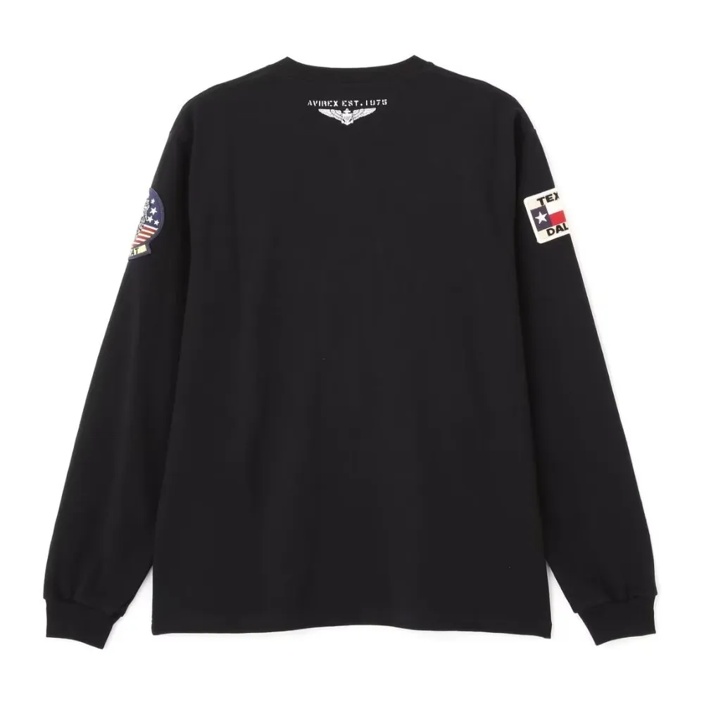 AVIREX  |Crew Neck Unisex Street Style Long Sleeves Plain Cotton