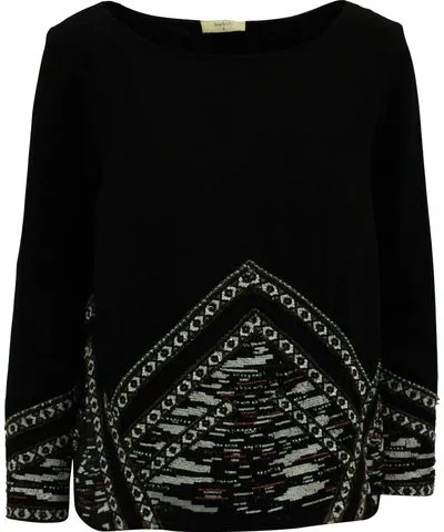 Ba & sh Embroidered Long Sleeve Top in Black Polyester