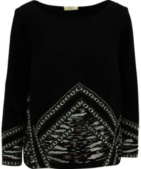 Ba & sh Embroidered Long Sleeve Top in Black Polyester