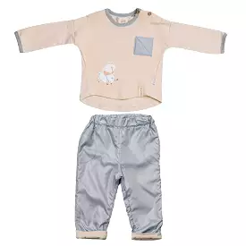 Beige Bear Graphic Pocket Outfit