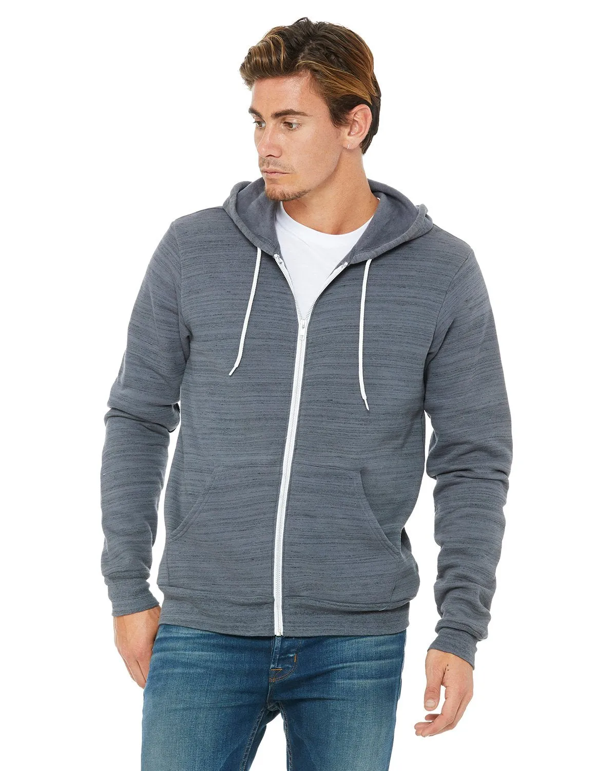 Bella + Canvas Unisex Poly-Cotton Fleece Full-Zip Hoodie 3739 Dk Gry Marble