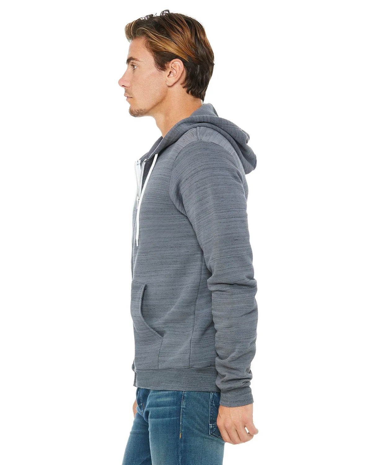 Bella + Canvas Unisex Poly-Cotton Fleece Full-Zip Hoodie 3739 Dk Gry Marble