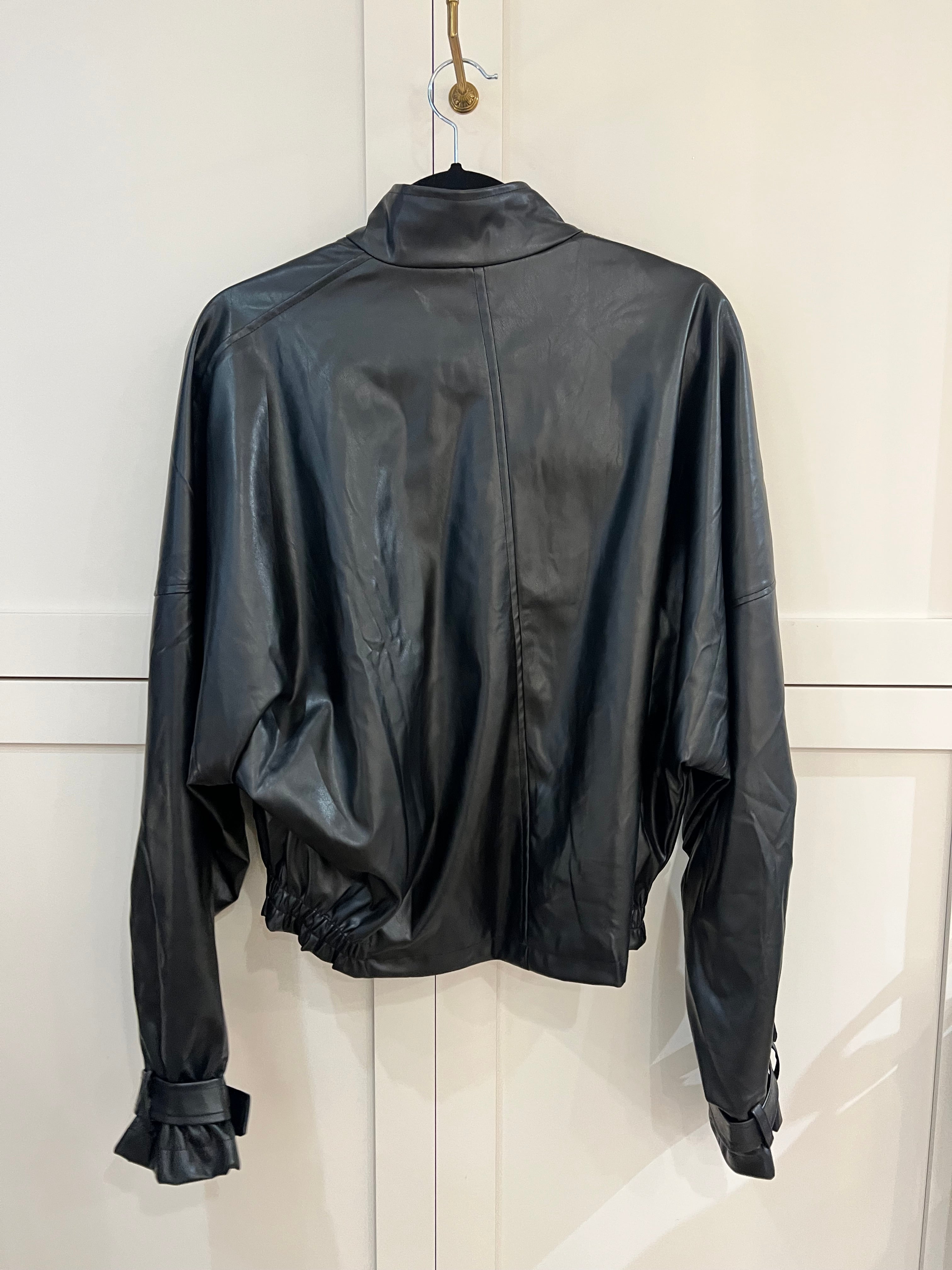 Black Faux Leather Bomber Jacket