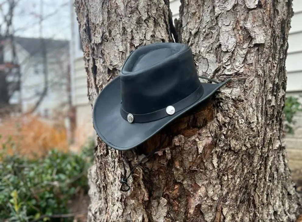 Black Leather Cyclone Cowboy Hat