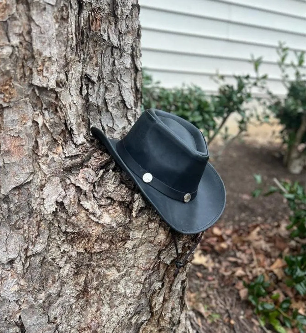 Black Leather Cyclone Cowboy Hat