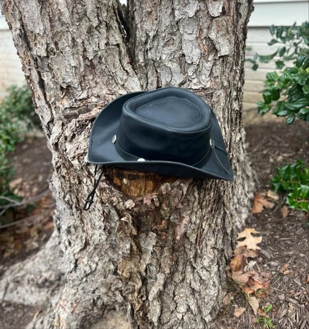 Black Leather Cyclone Cowboy Hat