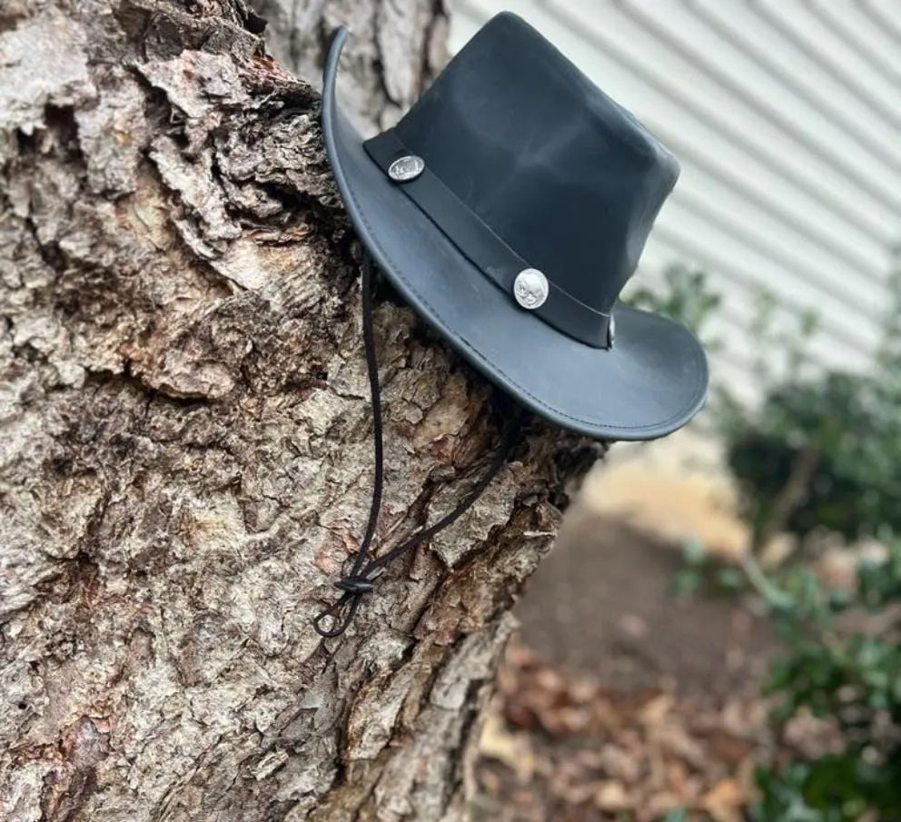 Black Leather Cyclone Cowboy Hat