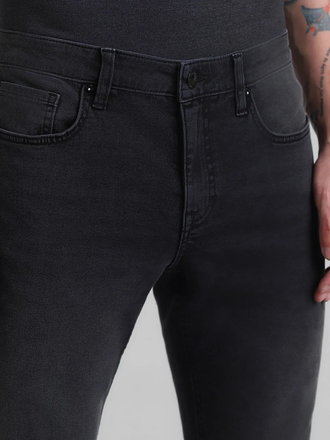 Black Low Rise Washed Glenn Slim Fit Jeans