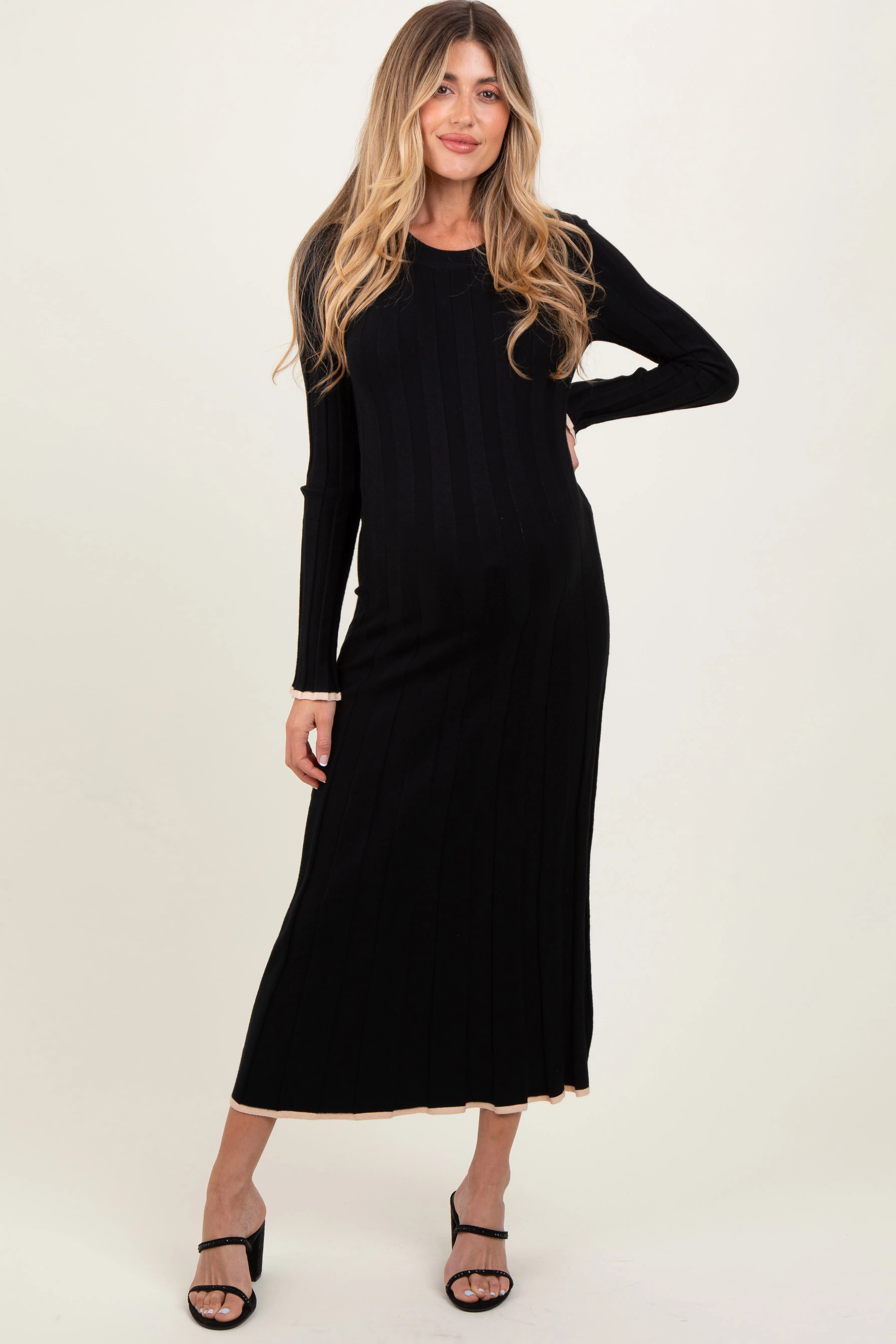 Black Ribbed Knit Maternity Maxi Sweater Dress