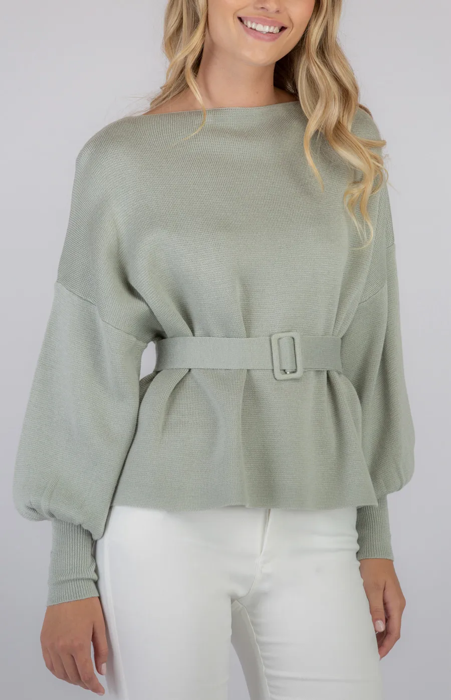 Bobble Sleeve Knit Jumper with Belt Details (SKN329)