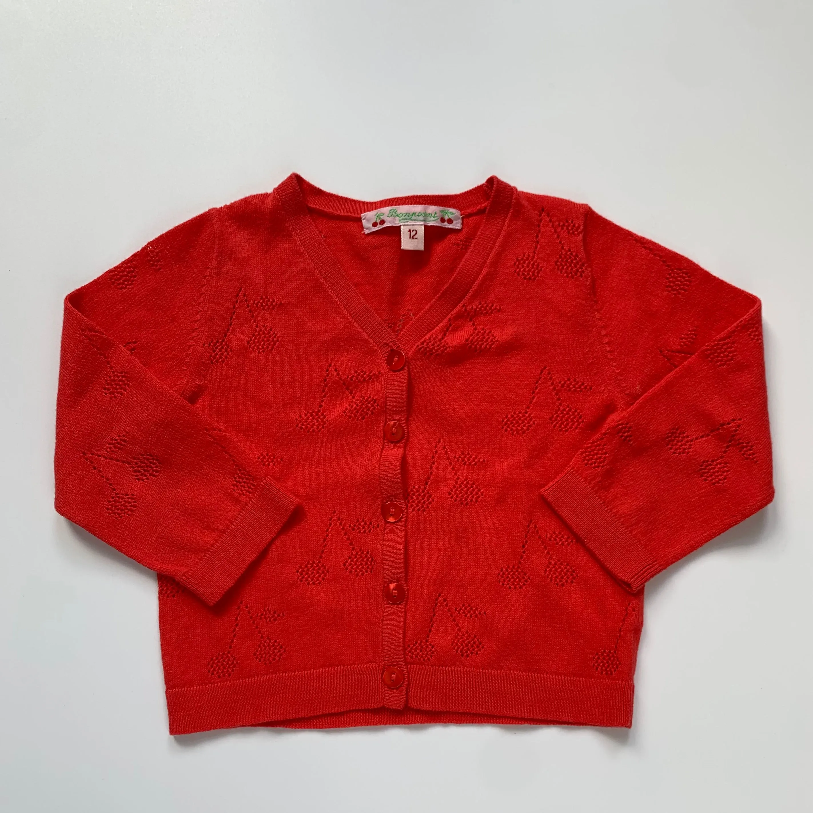 Bonpoint Red Cotton Cherry Cardigan: 12 Months