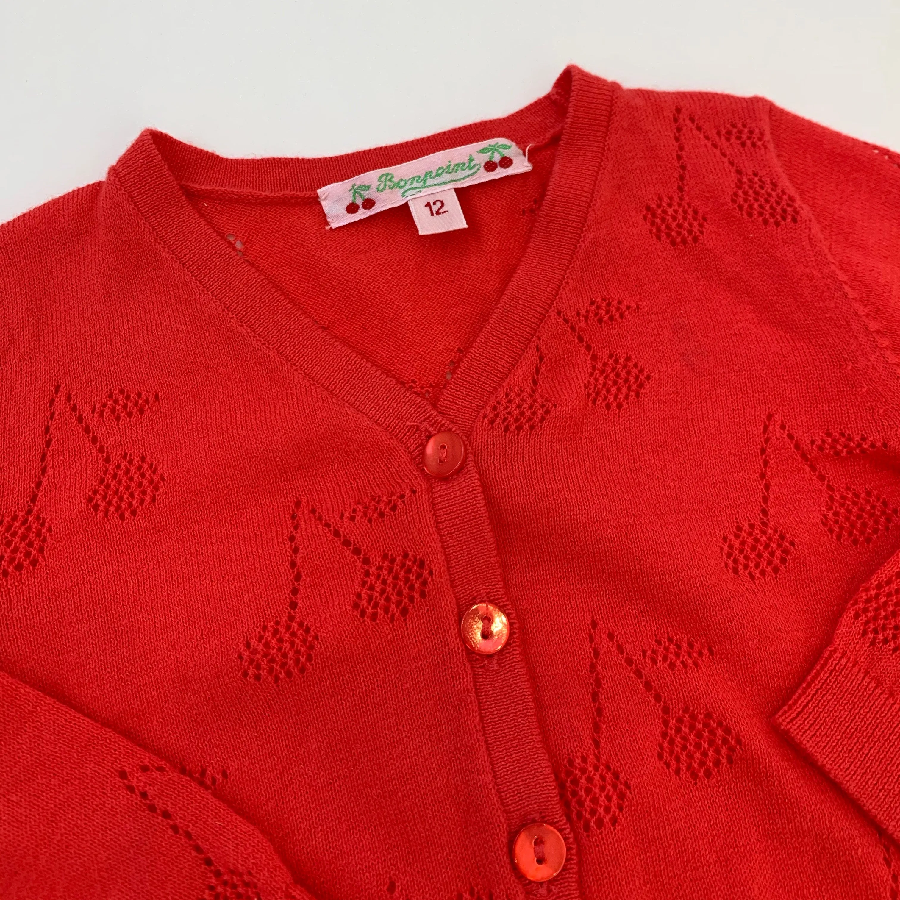 Bonpoint Red Cotton Cherry Cardigan: 12 Months