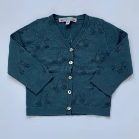 Bonpoint Teal Cherry Print Cotton Cardigan: 12 Months