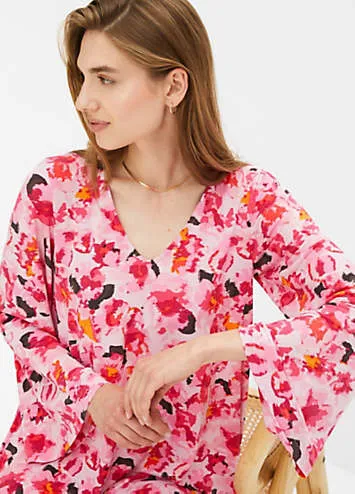 bonprix Floral Print V-Neck Tunic Dress | Grattan