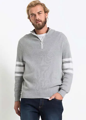 bonprix Half Zip Stripe Sleeve Jumper | Grattan