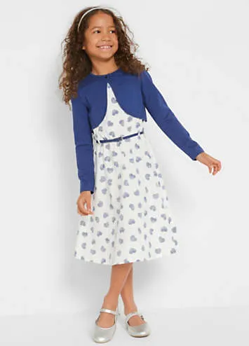 bonprix Kids Heart Print Dress, Bolero & Belt | Grattan