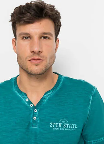 bonprix Men’s Printed Vintage Wash Henley Shirt | Grattan