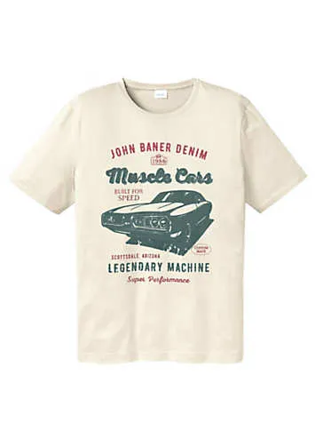 bonprix Round Neck Vintage Car T-Shirt | Grattan