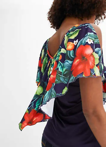 bonprix Tropical Print Ruffle Collar Top | Grattan