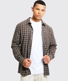 boohoo Mens Tall Long Sleeve Window Pane Flannel Shirt