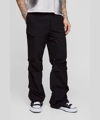 boohooMAN Mens Tall Slim Fit Flare Stacked Pants With Ruched Detail