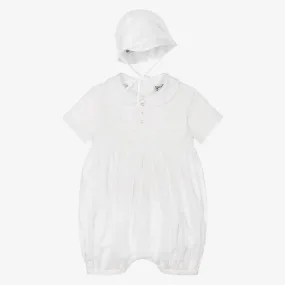 Boys White Babysuit & Hat Set