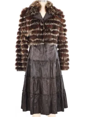 Brown Striped Fur and Leather Coat