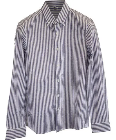 Brunello Cucinelli Stripe Long Sleeve Shirt in Light Blue Cotton