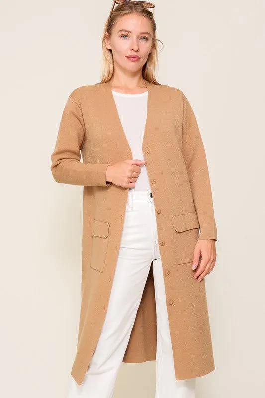 Button Front V Neck Cardigan